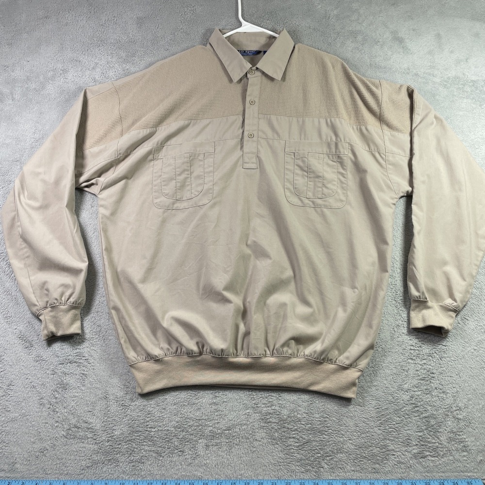 LD Sport Polo Shirt Men XLT Brown Long Sleeve Banded Waist Pockets Preppy